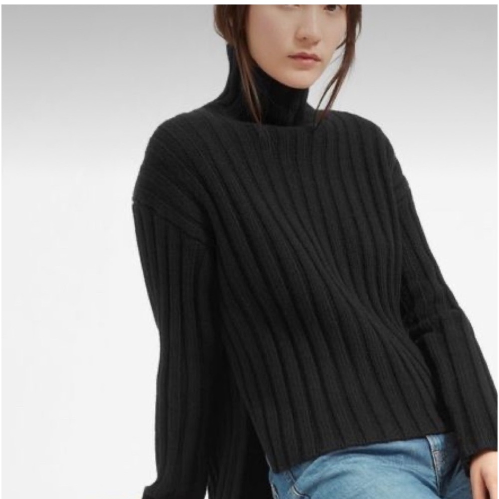 Everlane Wool Cashmere Rib Turtleneck high low, Black Size xxs